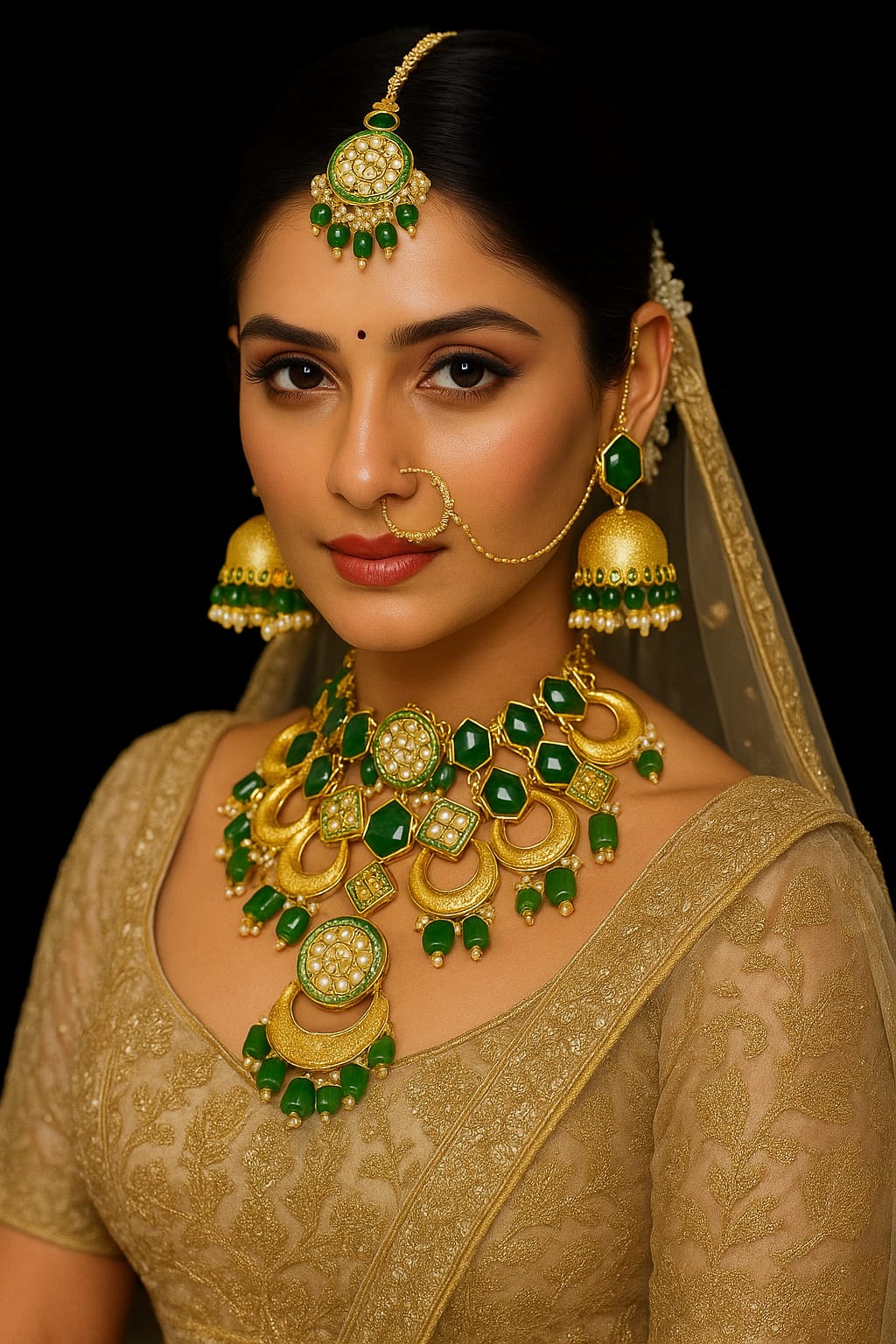 green high end chand with jhumki