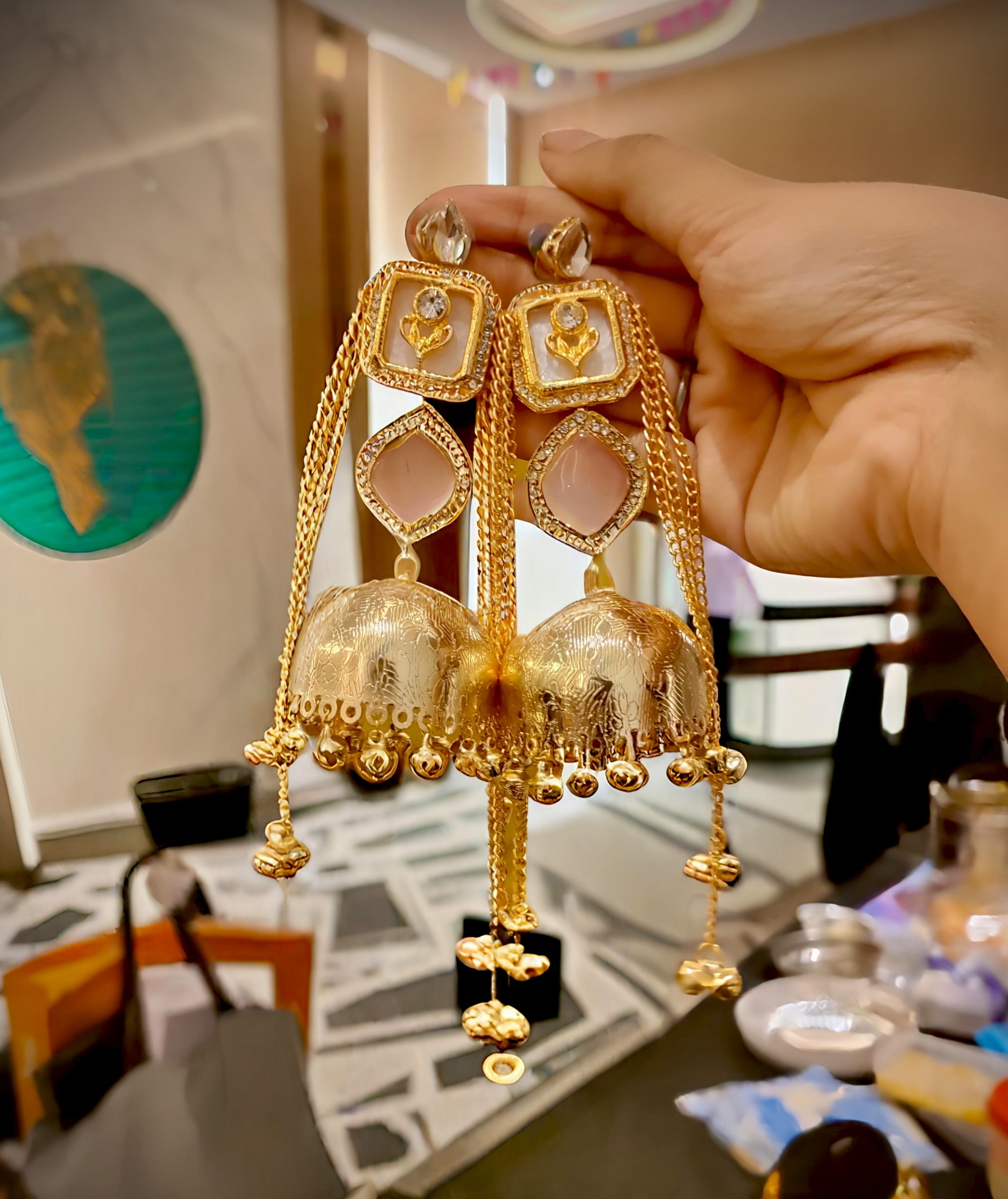 Kashmiri Earings Pink Monalisa Scaled